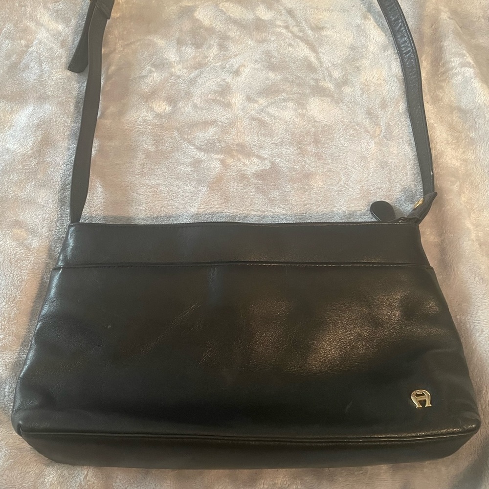 Vintage Étienne Aigner black genuine, leather Crossbody bag.